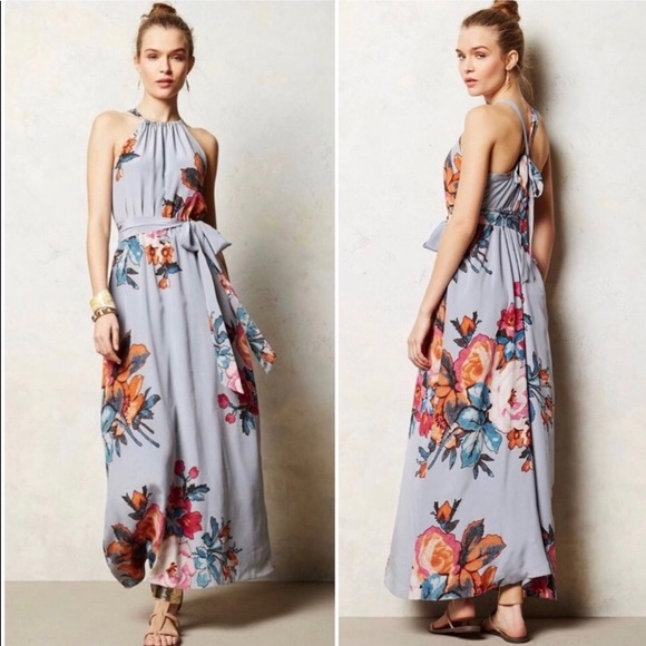 Anthropologie Dresses & Skirts - Anthropologie | Leifsdottir Blue Floral Silk Maxi